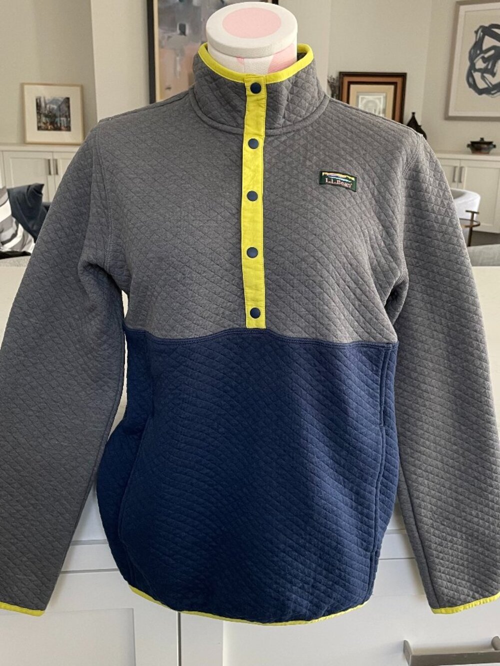 L.L.Bean Quilted Quarter Snap Colorblock Pullover Item ID 514059 Grey Navy XS/S